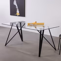 Vidre - Table Repas Rectangulaire 160cm Plateau Verre - Transparent