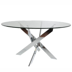 RITHA - Table Ronde 140cm Pieds Chromés et Plateau en Verre