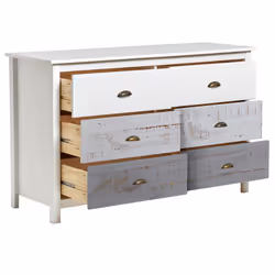 Altobuy - rosalia - Commode 6 Tiroirs Bois Aspect Vieilli - Blanc