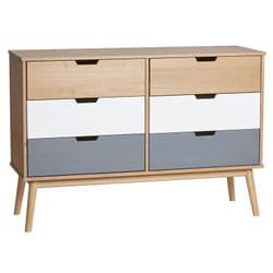 Altobuy - maras - Commode 6 Tiroirs Bois Massif, Blanc et Gris - Naturel