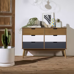 Altobuy - maras - Commode 6 Tiroirs Bois Massif, Blanc et Gris - Naturel