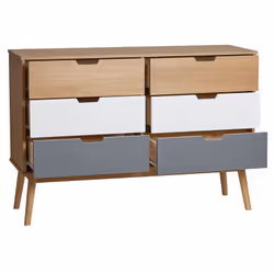 Altobuy - maras - Commode 6 Tiroirs Bois Massif, Blanc et Gris - Naturel