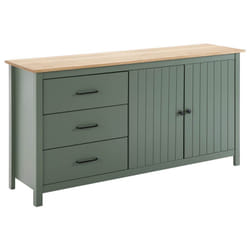 Tina - Buffet Bas 2 Portes 3 Tiroirs Bois Ciré et Vert - Vert