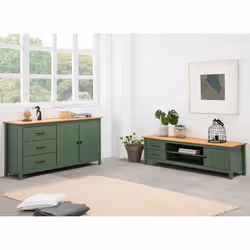 Tina - Buffet Bas 2 Portes 3 Tiroirs Bois Ciré et Vert - Vert