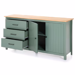 Tina - Buffet Bas 2 Portes 3 Tiroirs Bois Ciré et Vert - Vert