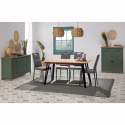 Tina - Buffet Bas 2 Portes 3 Tiroirs Bois Ciré et Vert - Vert - Vue supplémentaire 4