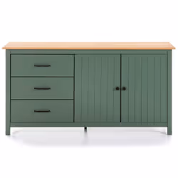 Tina - Buffet Bas 2 Portes 3 Tiroirs Bois Ciré et Vert - Vert - Vue supplémentaire 5