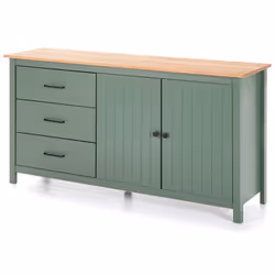 Tina - Buffet Bas 2 Portes 3 Tiroirs Bois Ciré et Vert - Vert - Vue supplémentaire 6