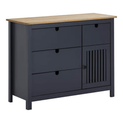 Altobuy - malia - Commode 4 Tiroirs 1 Porte Bois Ciré et Gris Foncé - Gris