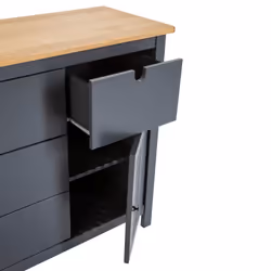 Altobuy - malia - Commode 4 Tiroirs 1 Porte Bois Ciré et Gris Foncé - Gris - Vue supplémentaire 5