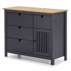 Altobuy - malia - Commode 4 Tiroirs 1 Porte Bois Ciré et Gris Foncé - Gris - Vue supplémentaire 6