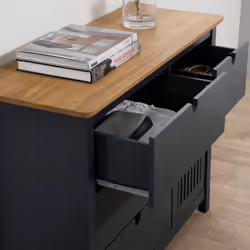 Altobuy - malia - Commode 4 Tiroirs 1 Porte Bois Ciré et Gris Foncé - Gris - Vue supplémentaire 7