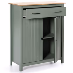 TINA - Meuble Haut 2 Portes 1 Tiroir Bois Ciré coloris Vert