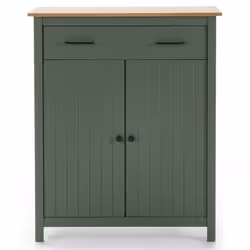 TINA - Meuble Haut 2 Portes 1 Tiroir Bois Ciré coloris Vert - Vue supplémentaire 4