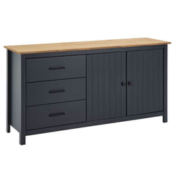 Tina - Buffet Bas 2 Portes 3 Tiroirs Bois Ciré coloris Bleu Pétrole - Bleu