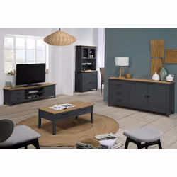 Tina - Buffet Bas 2 Portes 3 Tiroirs Bois Ciré coloris Bleu Pétrole - Bleu
