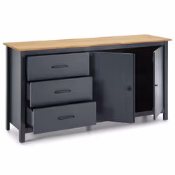 Tina - Buffet Bas 2 Portes 3 Tiroirs Bois Ciré coloris Bleu Pétrole - Bleu
