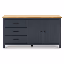 Tina - Buffet Bas 2 Portes 3 Tiroirs Bois Ciré coloris Bleu Pétrole - Bleu - Vue supplémentaire 4