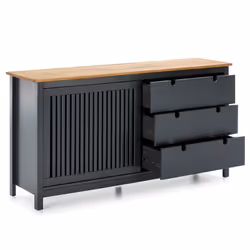 Altobuy - malia - Buffet Bas 3 Tiroirs 1 Porte Coul. Bois Ciré et Gris