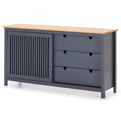 Altobuy - malia - Buffet Bas 3 Tiroirs 1 Porte Coul. Bois Ciré et Gris