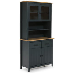 Tina - Buffet Haut 4 Portes 2 Tiroirs Bois Ciré et Bleu Pétrole