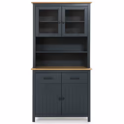 Tina - Buffet Haut 4 Portes 2 Tiroirs Bois Ciré et Bleu Pétrole - Vue supplémentaire 4