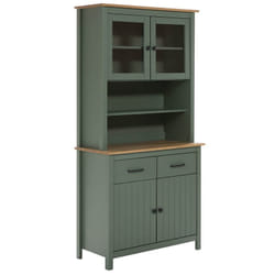 Tina - Buffet Haut 4 Portes 2 Tiroirs Bois Ciré et Vert - Vert