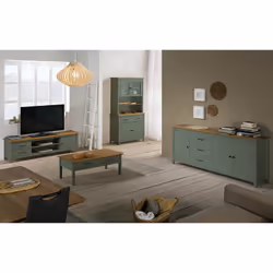 Tina - Buffet Haut 4 Portes 2 Tiroirs Bois Ciré et Vert - Vert - Vue supplémentaire 2