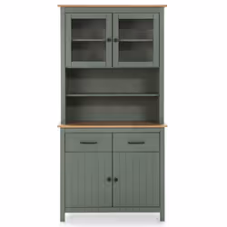 Tina - Buffet Haut 4 Portes 2 Tiroirs Bois Ciré et Vert - Vert - Vue supplémentaire 3