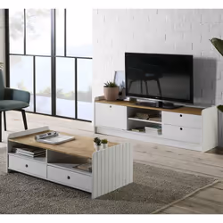 Altobuy - carla - Meuble tv 1 Porte Coul. 2 Tiroirs Bois et Blanc - Blanc
