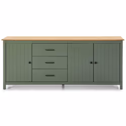 TINA - Buffet Bas 3 Portes 3 Tiroirs Bois Ciré et Vert