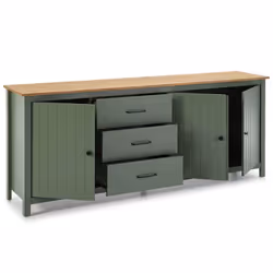 TINA - Buffet Bas 3 Portes 3 Tiroirs Bois Ciré et Vert - Vue supplémentaire 4