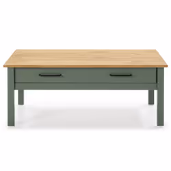 Tina - Table Basse Rectangulaire 1 Tiroir Bois Ciré et Vert
