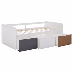 Zella - Lit 90x190cm + 3 Tiroirs Blanc, Gris et Effet Bois - Blanc