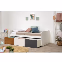 Zella - Lit 90x190cm + 3 Tiroirs Blanc, Gris et Effet Bois - Blanc