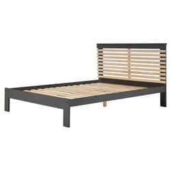 Laupell - Lit 140x190cm + Tête de Lit Gris Anthracite et Naturel - Gris anthracite