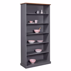 Altobuy - melina - Bibliothèque 6 Niches Bois Massif Laqué Gris