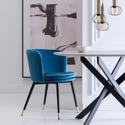 Altobuy - loaxa - Lot de 2 Fauteuils Velours Bleu Pieds Noir et Or - Bleu