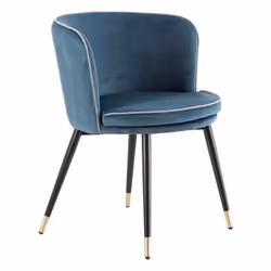 Altobuy - loaxa - Lot de 2 Fauteuils Velours Bleu Pieds Noir et Or - Bleu