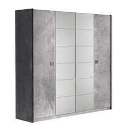 Altobuy - hyde - Armoire 4 Portes avec Miroir Gris Effet Pierre