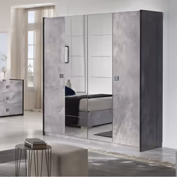 Altobuy - hyde - Armoire 4 Portes avec Miroir Gris Effet Pierre