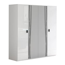Cadiry - Armoire 4 Portes avec Miroir Blanche Sérigraphiée