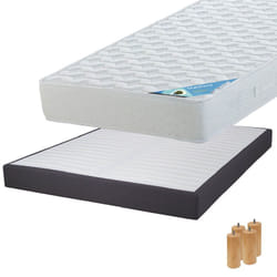 Altobuy - maldives - Pack Matelas 140x190 + Sommier Tapissier Démontable 2x20 Lattes Anthracites + Pieds Bois 15cm - Blanc