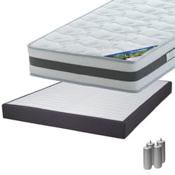Seychelles - Pack Matelas 160x200 + Sommier Tapissier Démontable 2x20 Lattes Anthracites + Pieds Argent 15cm - Blanc