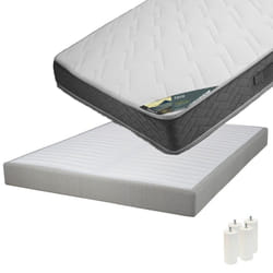 Pack Matelas 140x190 + Sommier Tapissier Démontable - ALTOBUY - Java - Mousse polyuréthane - Ferme - Blanc
