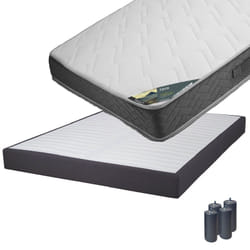 Java - Pack Matelas 140x190 + Sommier Tapissier Démontable 2x20 Lattes Anthracites + Pieds Anthracites 15cm - Blanc