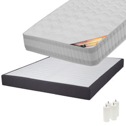 Tahiti - Pack Matelas 140x190 + Sommier Tapissier Démontable 2x20 Lattes Anthracites + Pieds Blancs 15cm