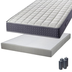 Silhouette - Pack Matelas 140x190 + Sommier Tapissier Démontable 2x20 Lattes Lin + Pieds Anthracites 15cm - Blanc