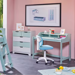 Altobuy - glasca - Bureau en Pin Vert d'Eau avec Compartiments - Vert