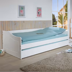 Cantari - Lit Gigogne 90x200cm en Pin Massif Coloris Blanc - Blanc